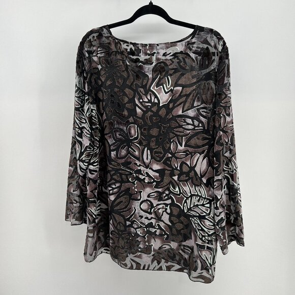🖤Chic Sheer Burnout Velvet Blouse by Additions by Chico's  Black Brown Size 3🖤 - Picture 3 of 14